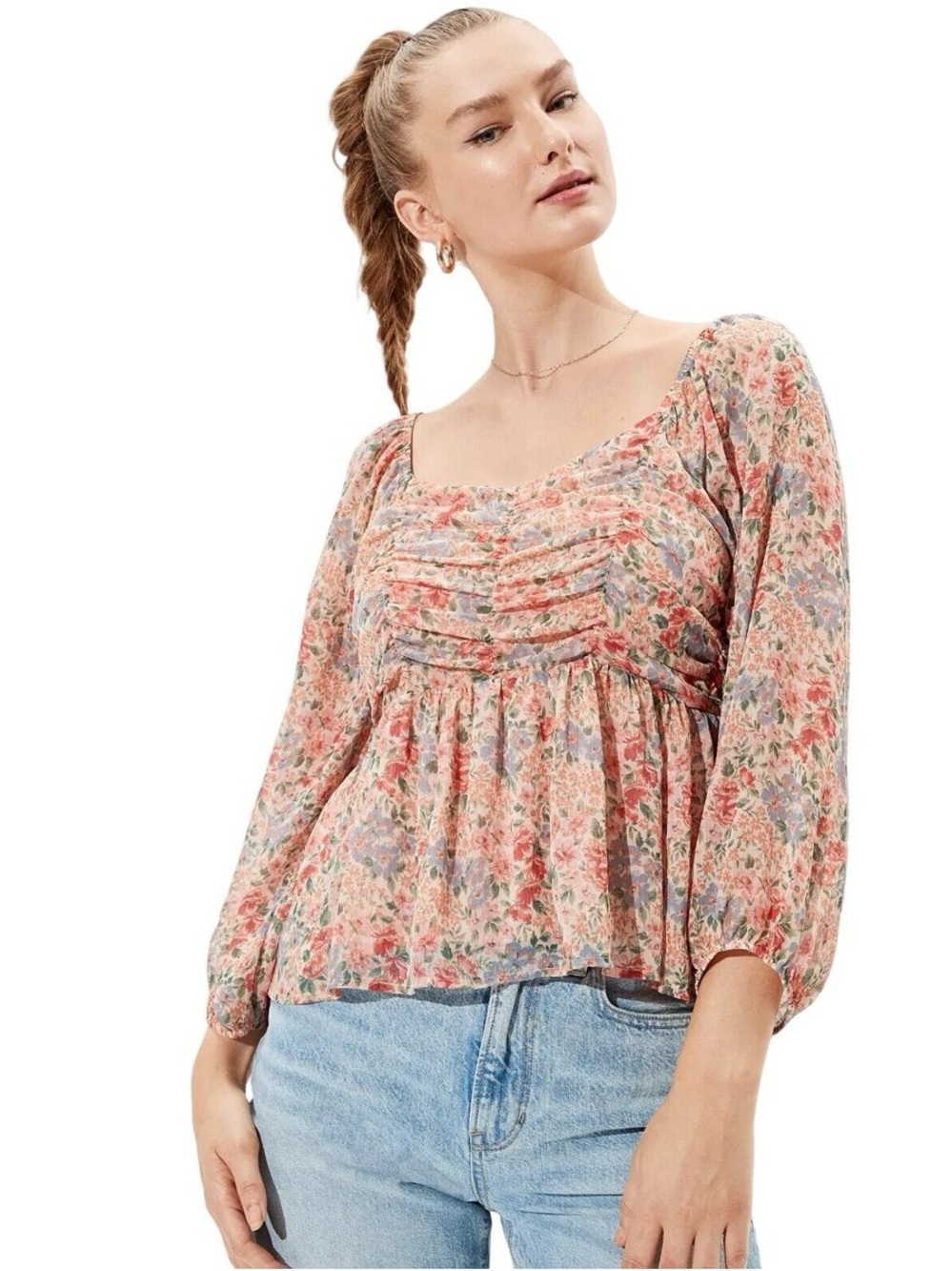 American Eagle Outfitters Floral Peasant Top Size Small